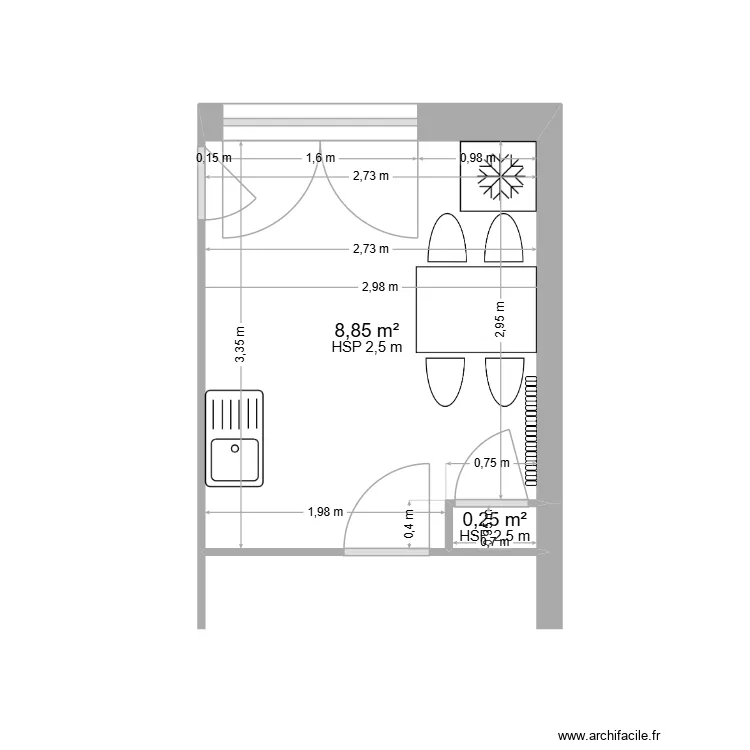 3.1 - M. Sandie à Valence - Cuisine meublée. Plan de 2 et 9 m² 3.1 - M. Sandie à Valence - Cuisine meublée. Plan de 2 et 9 m²