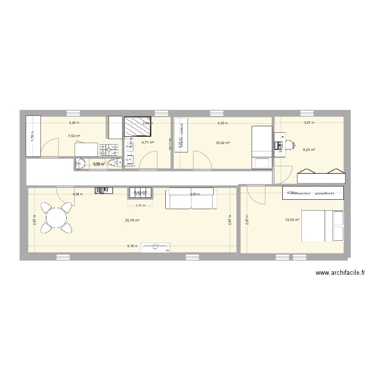 PLAN ACTUEL. Plan de 8 pièces et 72 m2