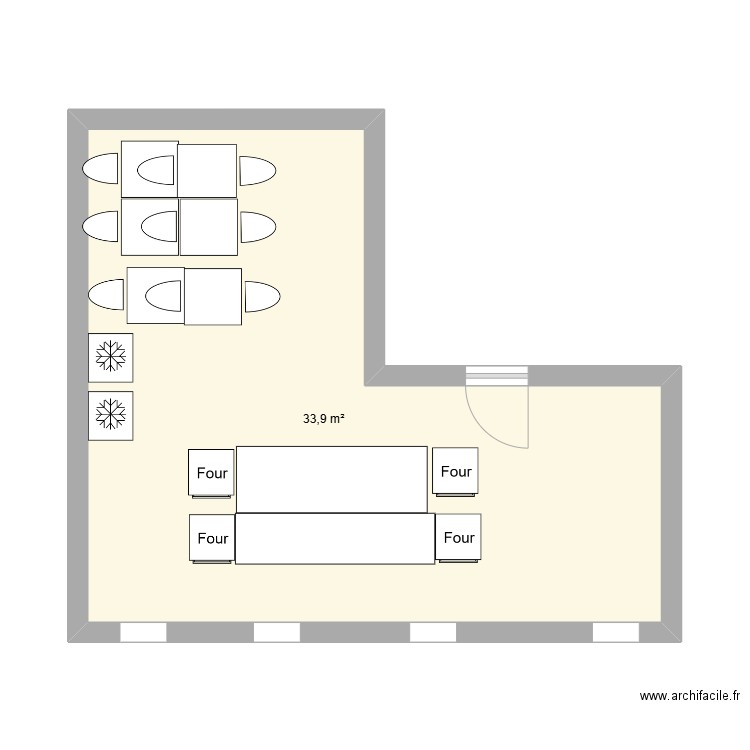 Cuisine. Plan de 1 pièce et 34 m2