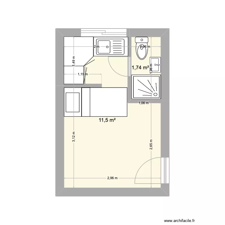 studiochlo&eacute;. Plan de 2  et 13 m²