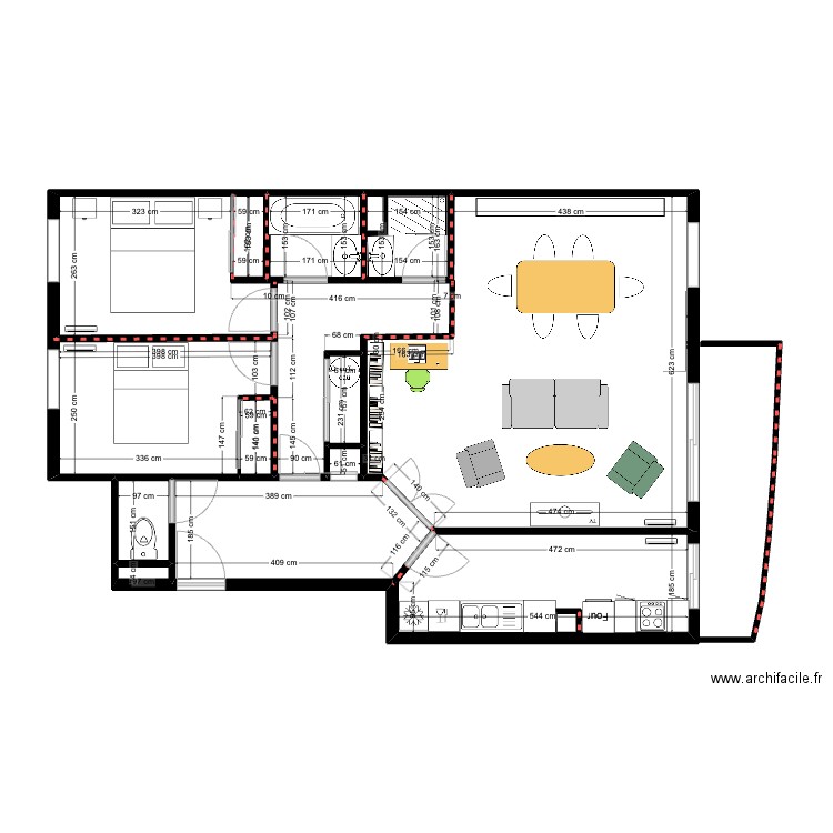 Plan ensemble 122 Thiers amenagment. Plan de 13 pièces et 84 m2