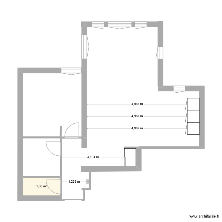 lafayette V2. Plan de 1 pièce et 2 m2
