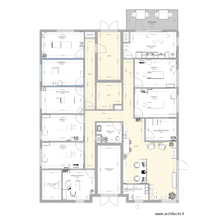 Clinique 31 janvier DÉCOMPRESSION 2. Plan de 23 pièces et 234 m2