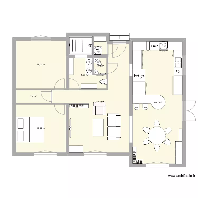chez nous 1 avec porshe version marie 2. Plan de 7  et 91 m²