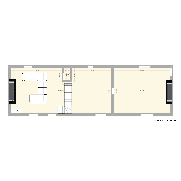 1er étage. Plan de 3 pièces et 86 m2