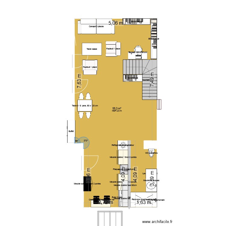 Plan 1. Plan de 1 pièce et 55 m2