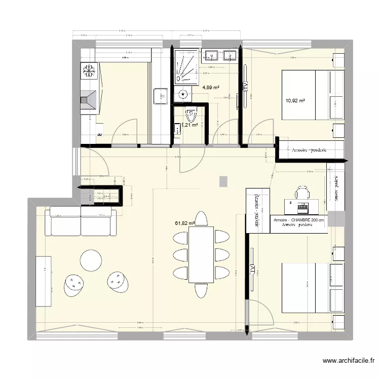 GAUTIER papa. Plan de 4 pièces et 79 m²