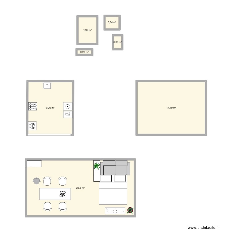 Ade. Plan de 7 pièces et 50 m2
