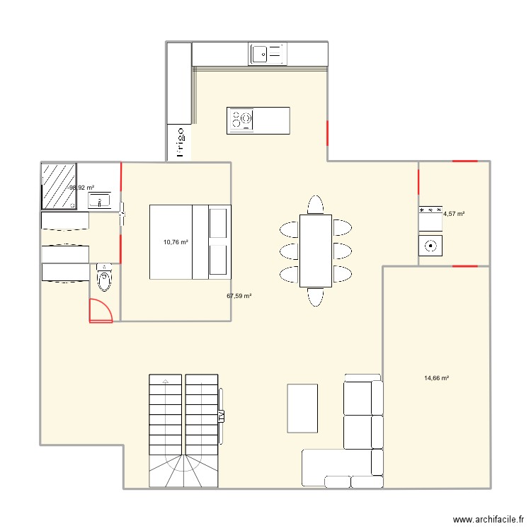 Donville. Plan de 5 pièces et 100 m2