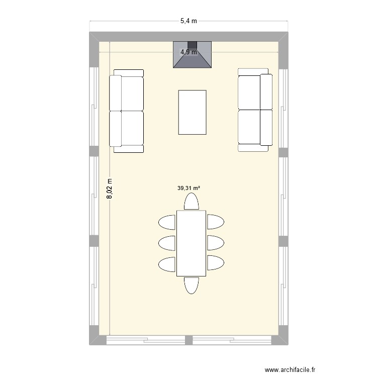 Restaurant V1.00. Plan de 1 pièce et 39 m2
