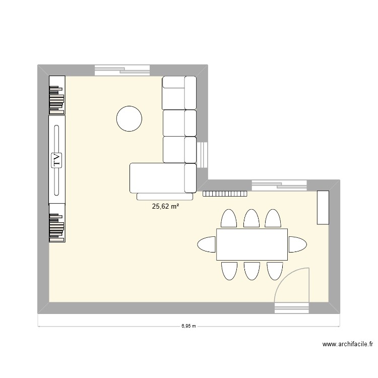Salon de May. Plan de 1 pièce et 26 m2