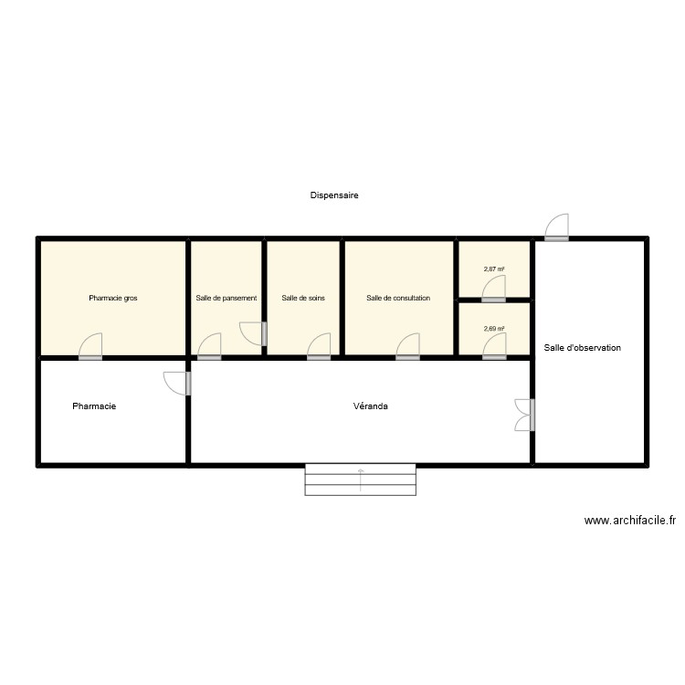 Vue du plan du dispensaire M.KONOHOUE. Plan de 6 pièces et 37 m2
