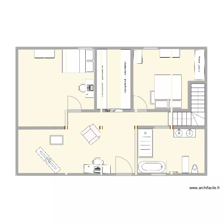 &eacute;tage m&eacute;tabief. Plan de 1  et 79 m²