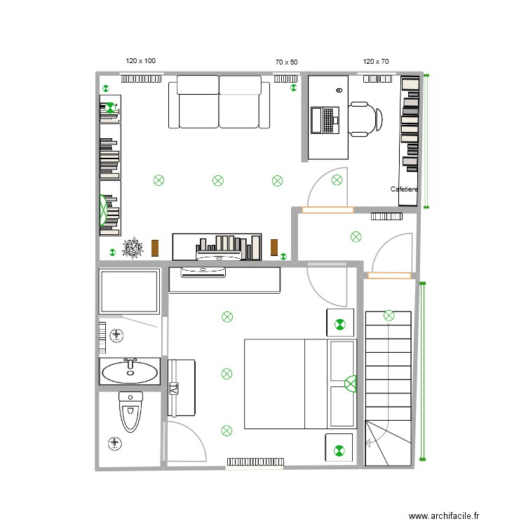 Chambre & salon 3 fenetres. Plan de 6 pièces et 37 m2