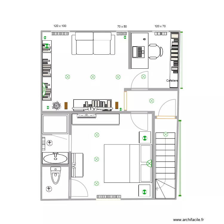 Chambre & salon 3 fenetres. Plan de 6  et 37 m²