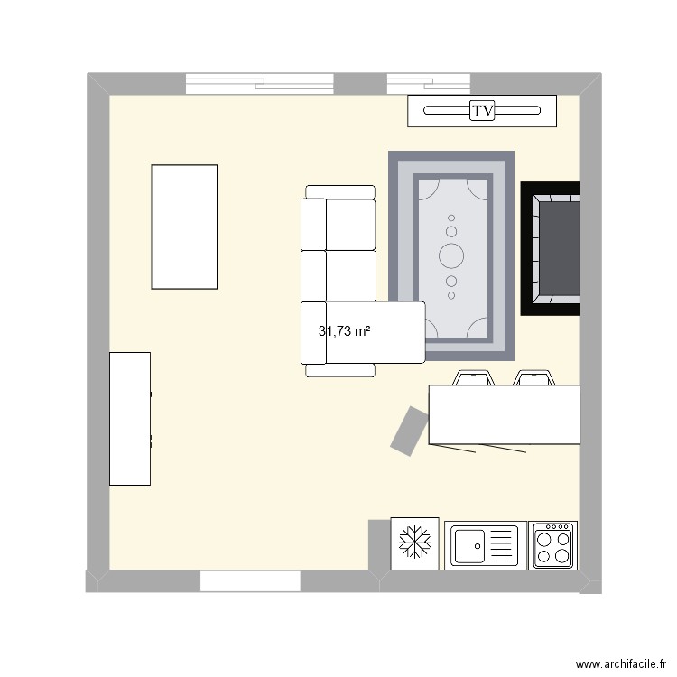Salon duplex V1. Plan de 1 pièce et 32 m2