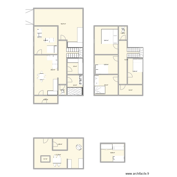 ylan. Plan de 18 pièces et 128 m2