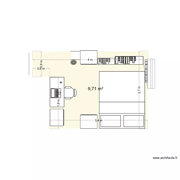Chambre. Plan de 1 pièce et 10 m²