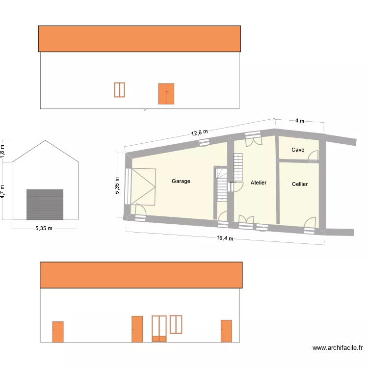 fa&ccedil;ades en l\'&eacute;tat. Plan de 1  et 96 m²