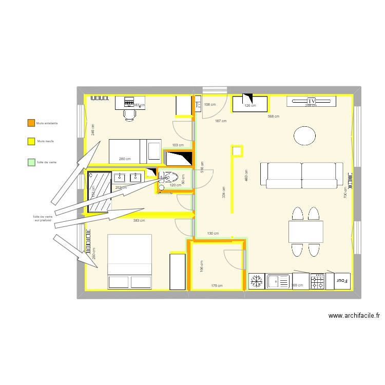 Gout futur - Peinture. Plan de 7 pièces et 67 m2