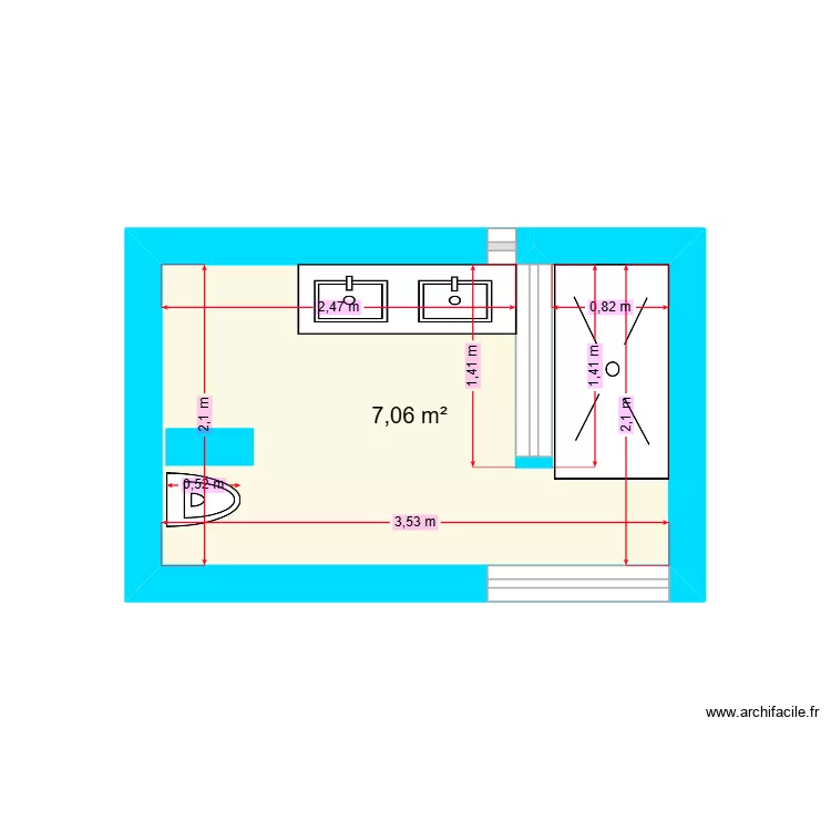 salle de bain. Plan de 1 et 7 m² salle de bain. Plan de 1 et 7 m²