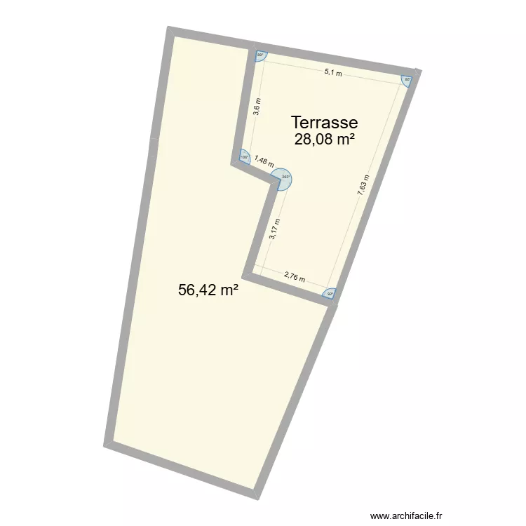 terasse. Plan de 2  et 85 m²