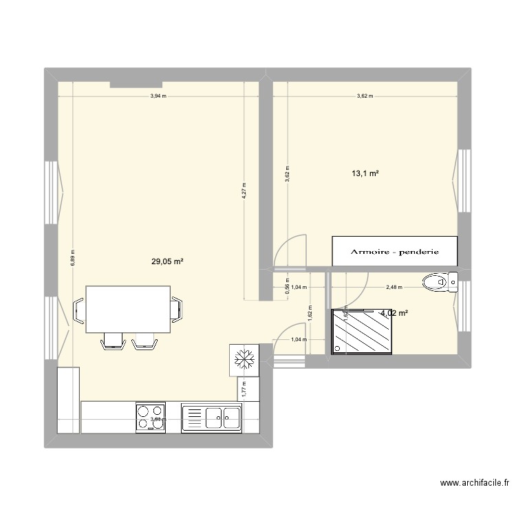 Mathilde. Plan de 3 pièces et 46 m2
