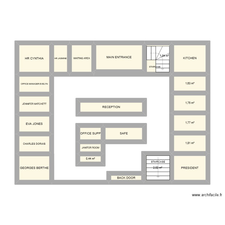 Main Office 1st floor. Plan de 23 pièces et 42 m2
