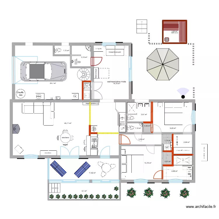 Allemagne r&eacute;novation module 1 bis. Plan de 19  et 155 m²