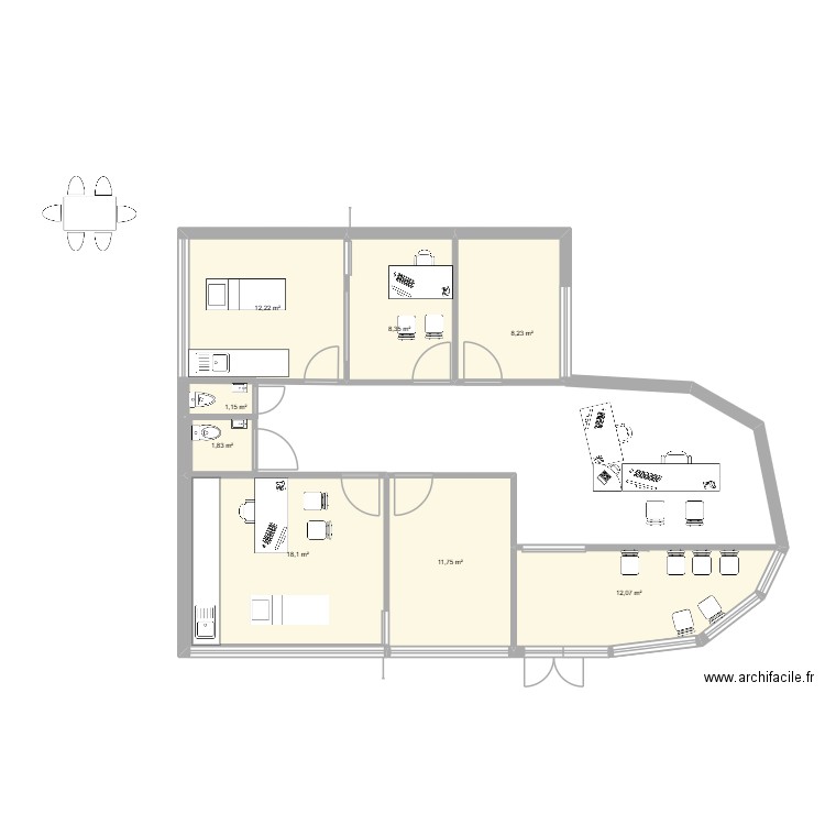 cabinet chanzy. Plan de 9 pièces et 74 m2
