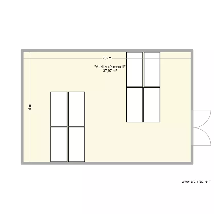 R&eacute;accueil EHSF. Plan de 1 pièce et 38 m²