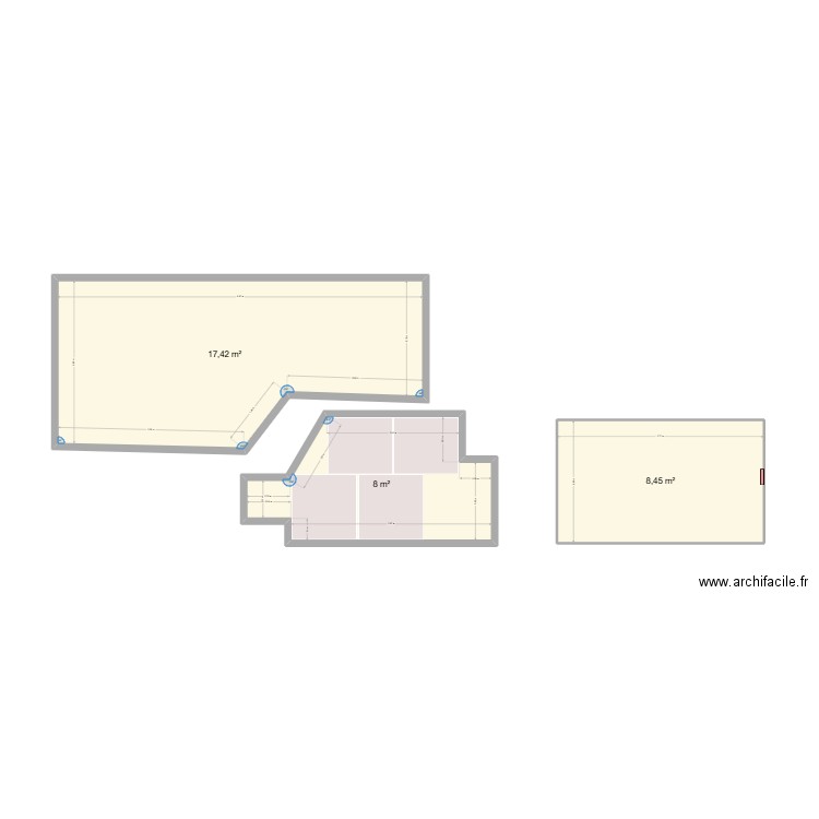 Mur haut. Plan de 3 pièces et 34 m2