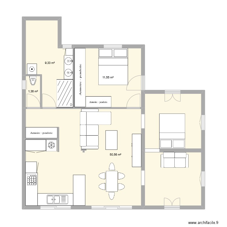 Barouty. Plan de 4 pièces et 73 m2