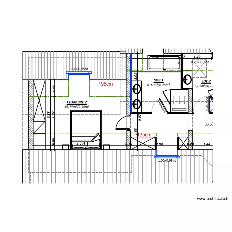 Duquesne - lucarne 1 et 2. Plan de 