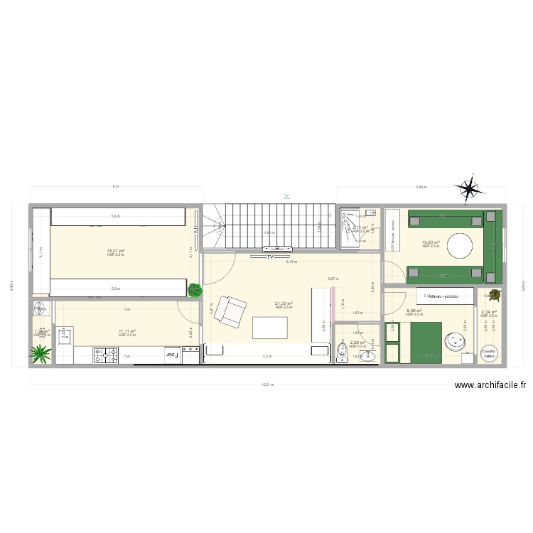 BAYAN. Plan de 9 pièces et 78 m2