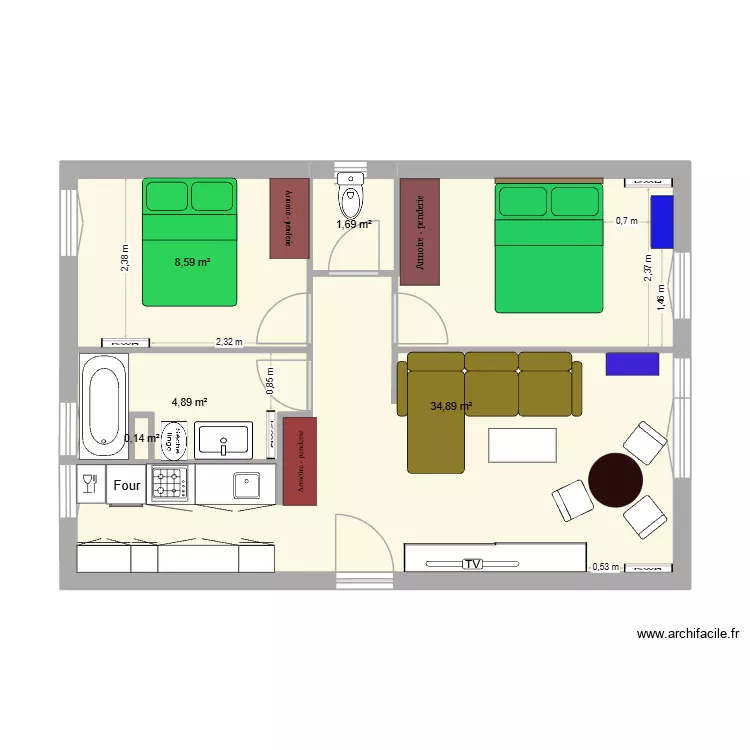 NOISY. Plan de 5 Pièces et 50 m²