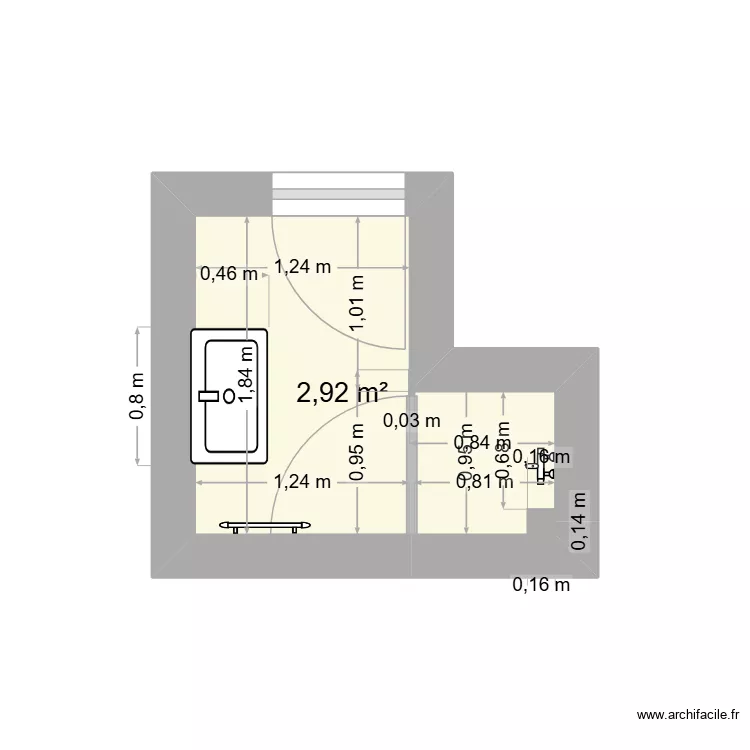 plan SDB 2026-bis. Plan de 1  et 3 m²