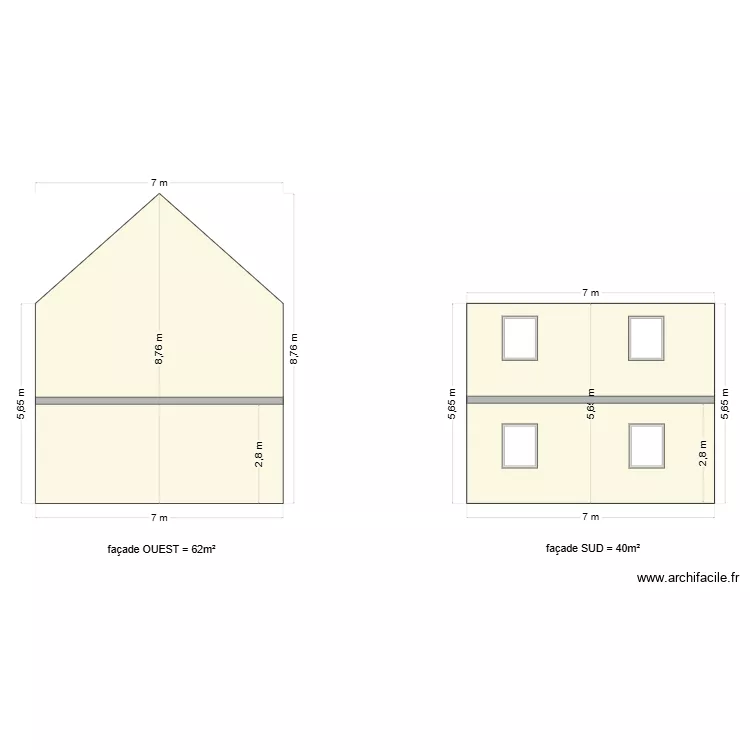 plan fa&ccedil;ade c&ocirc;t&eacute; SUD + OUEST. Plan de 