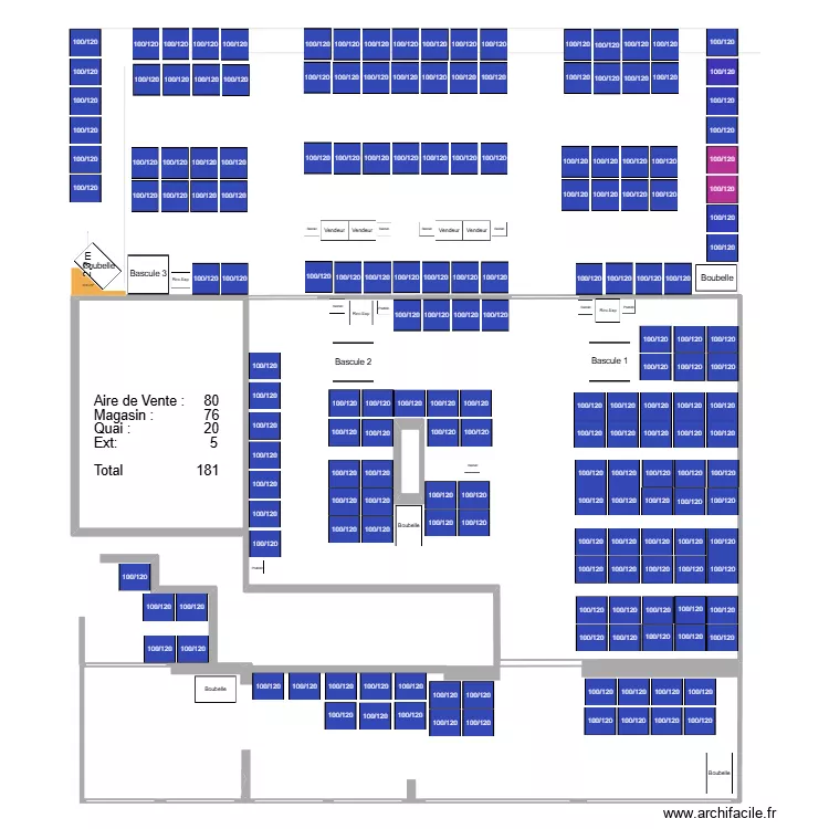plan magasin BU 1  num 10. Plan de 2  et 209 m²