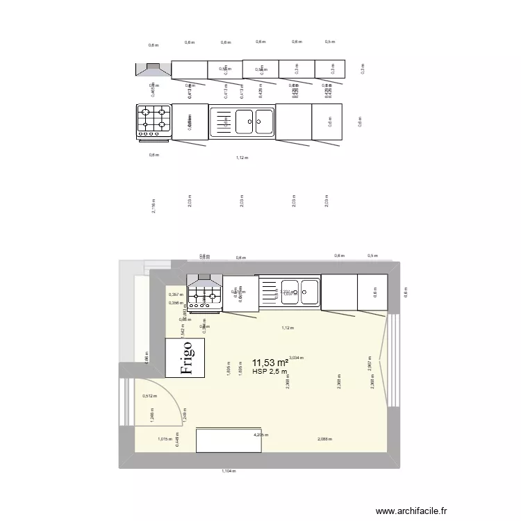 salle de bain et cuisine illzach. Plan de 1  et 10 m²