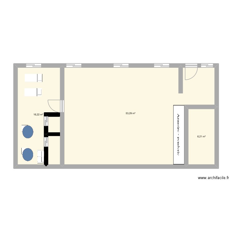 Dunes home GYM PROJET. Plan de 3 pièces et 76 m2