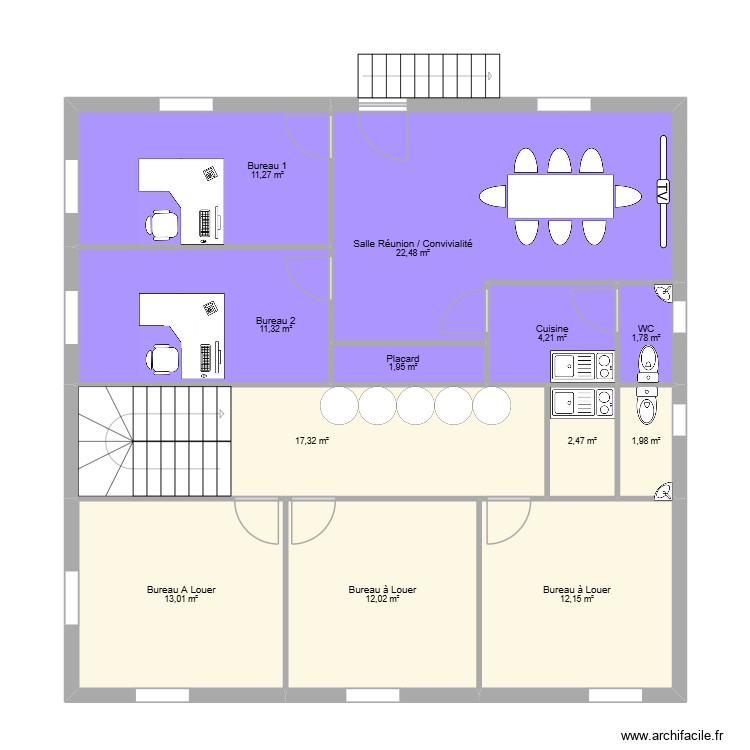 Etage Bureaux. Plan de 0 pièce et 0 m2