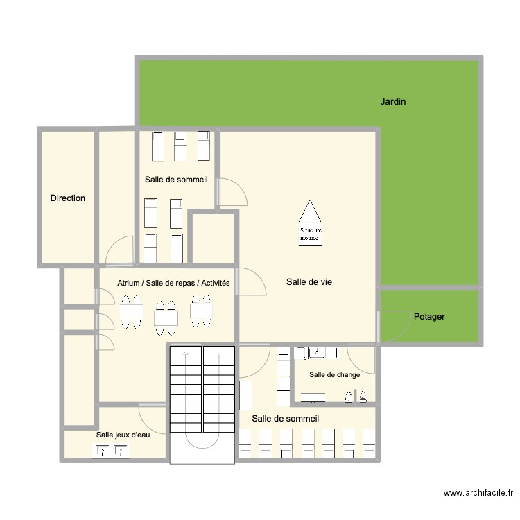 Espace moyens. Plan de 14 pièces et 88 m2