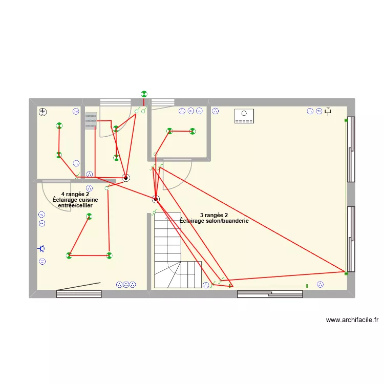 Eclairage et inter RDC. Plan de 3 pièces et 52 m²