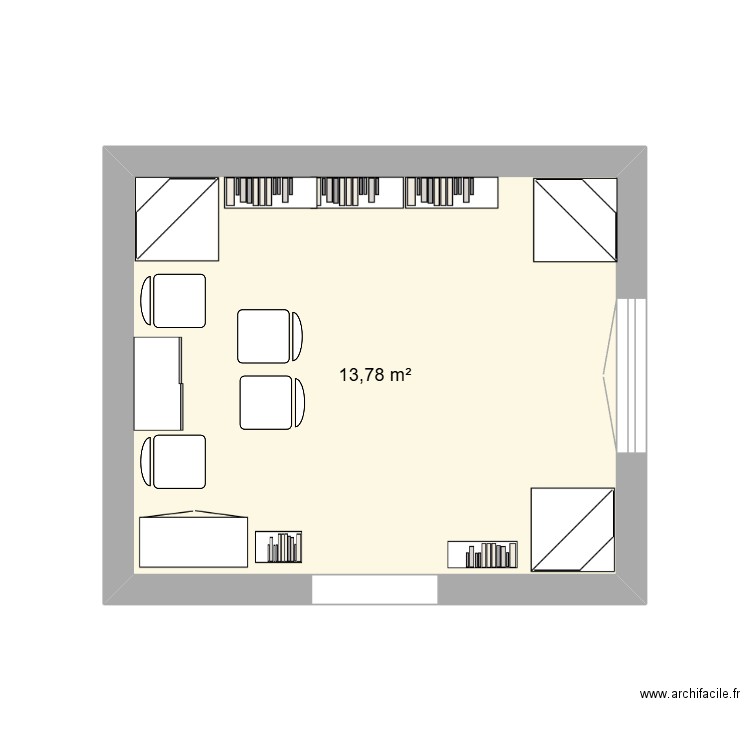 projet bibliothèque école. Plan de 1 pièce et 14 m2