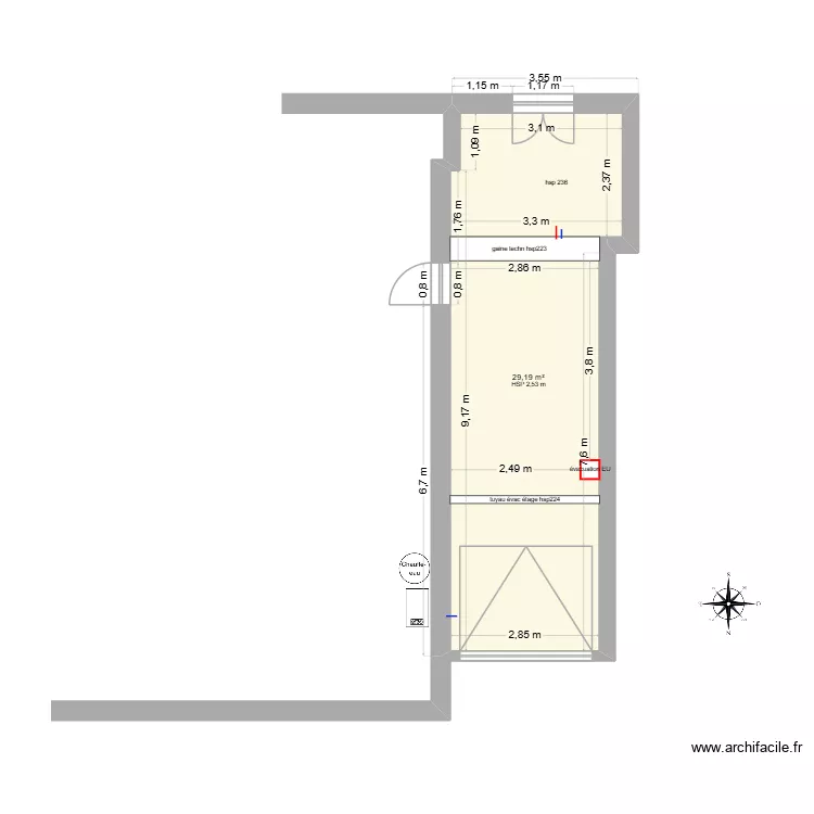 etat des lieux garage. Plan de 1  et 29 m²