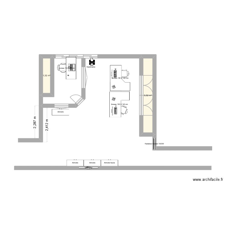 bureau v1. Plan de 2 pièces et 5 m2