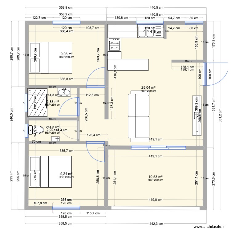 MAMAN. Plan de 6 pièces et 59 m2