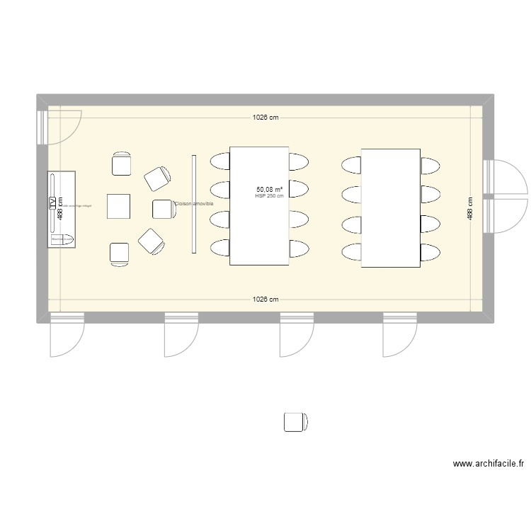 Open-space Bureau. Plan de 1 pièce et 50 m2