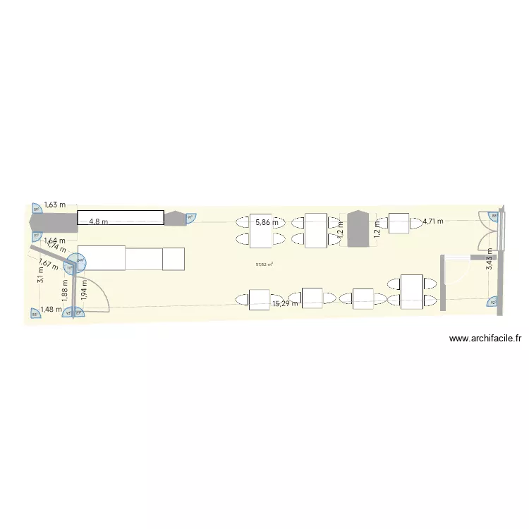 boutique. Plan de 1  et 58 m²
